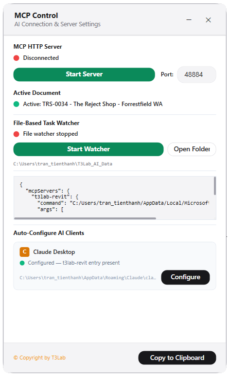MCP Control Interface & Settings